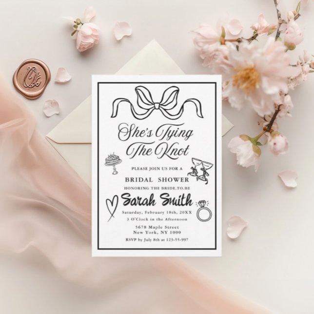 She's Tying the Knot retro black Whimsical Bridal  Invitation (Creator Uploaded)