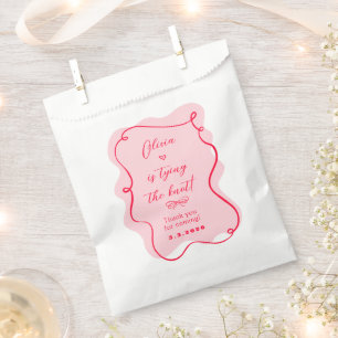 She's tying the knot retro pink and red thank you favour bags