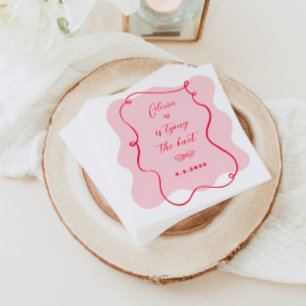 She's tying the knot retro pink and red wavy frame napkin