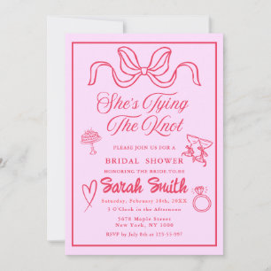 She's Tying the Knot retro Red Whimsical Bridal  Invitation