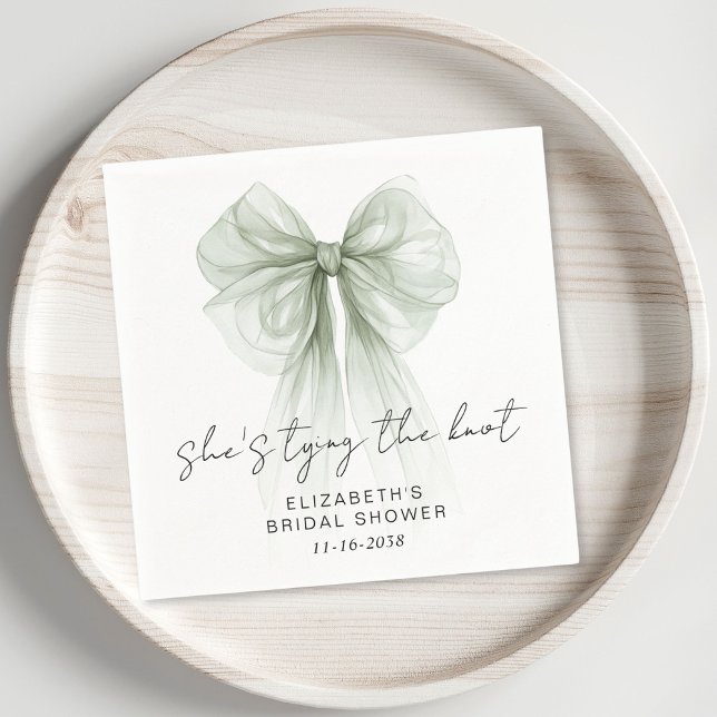 She's Tying The Knot Sage Bow Bridal Shower Napkin (She's Tying The Knot Sage Bow Bridal Shower Napkins)