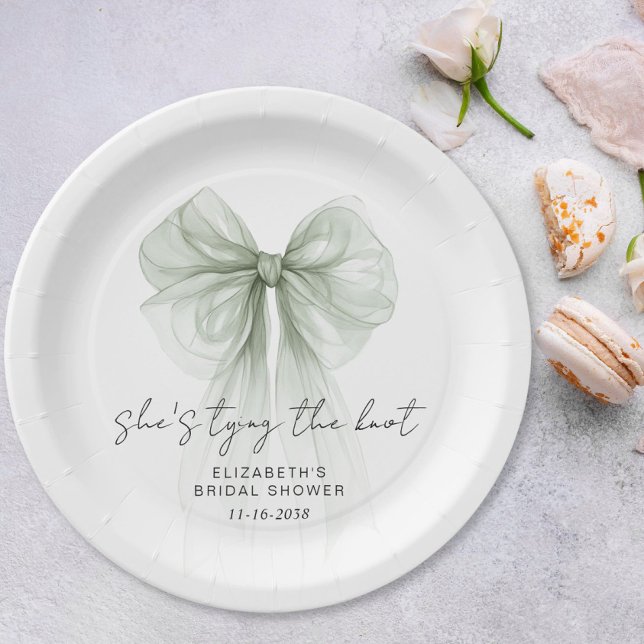 She's Tying The Knot Sage Bow Bridal Shower Paper Plate (She's Tying The Knot Sage Bow Bridal Shower Paper Plates)