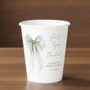 She's Tying The Knot Sage Green Bow Bridal Shower Paper Cups