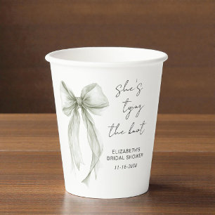 Shes Tying The Knot Sage Green Bow Bridal Shower Paper Cups