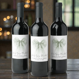 She's Tying The Knot Sage Green Bow Bridal Shower Wine Label