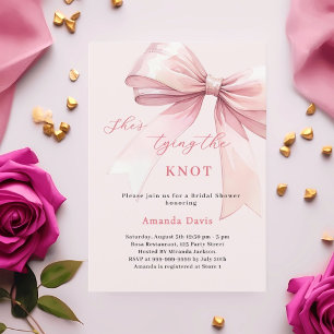 She's tying the knot soft pink bow Bridal Shower Invitation
