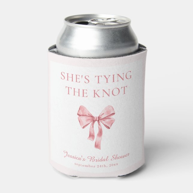 She's Tying the Knot Soft Pink Coquette Shower Can Cooler (Can Front)