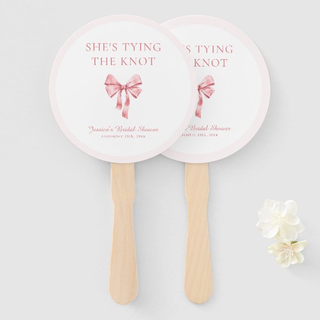She's Tying the Knot Soft Pink Coquette Shower Hand Fan (Front and Back)