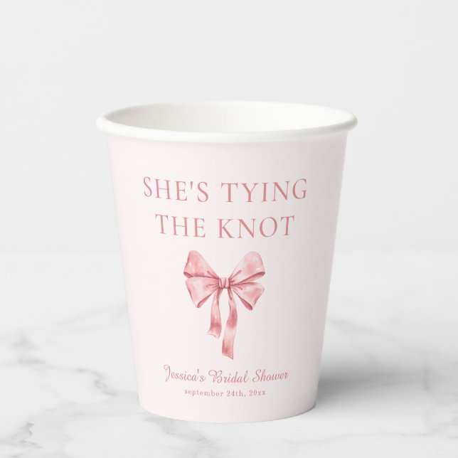 She's Tying the Knot Soft Pink Coquette Shower Paper Cups (Front)