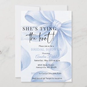 She's tying the knot, something blue, blue bow invitation