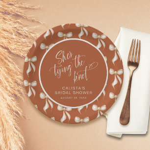 She's Tying the Knot Terracotta Bow Bridal Shower Paper Plate