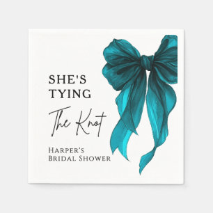 She's Tying The Knot Turquoise Bow Bridal Shower Napkin
