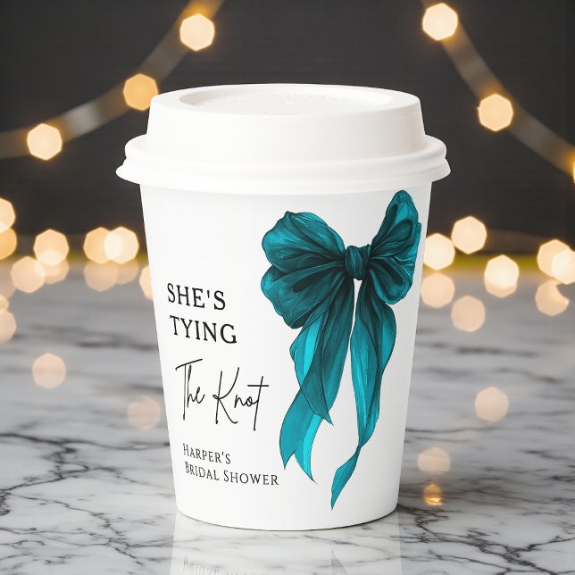 She's Tying The Knot Turquoise Bow Bridal Shower Paper Cups (Creator Uploaded)