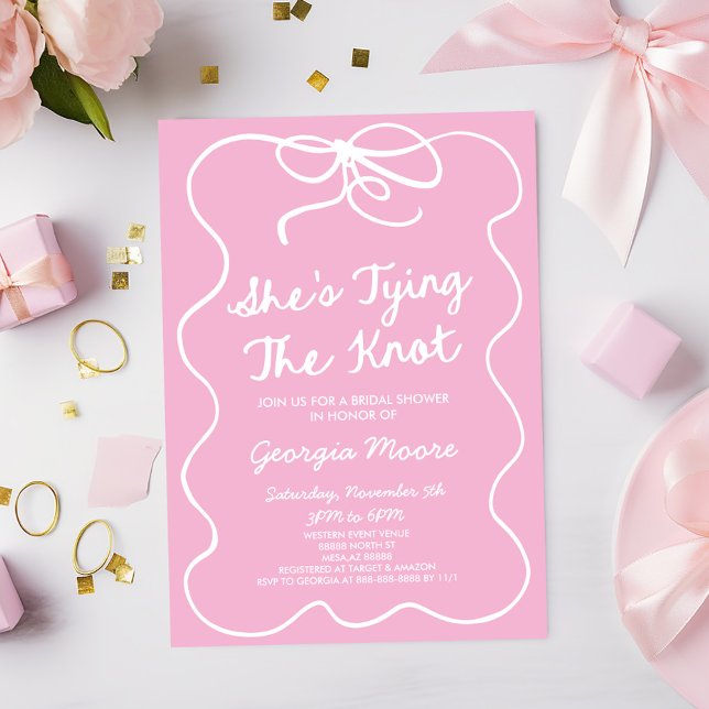 She's Tying The Knot Whimsical Bow Bridal Shower Invitation (Creator Uploaded)