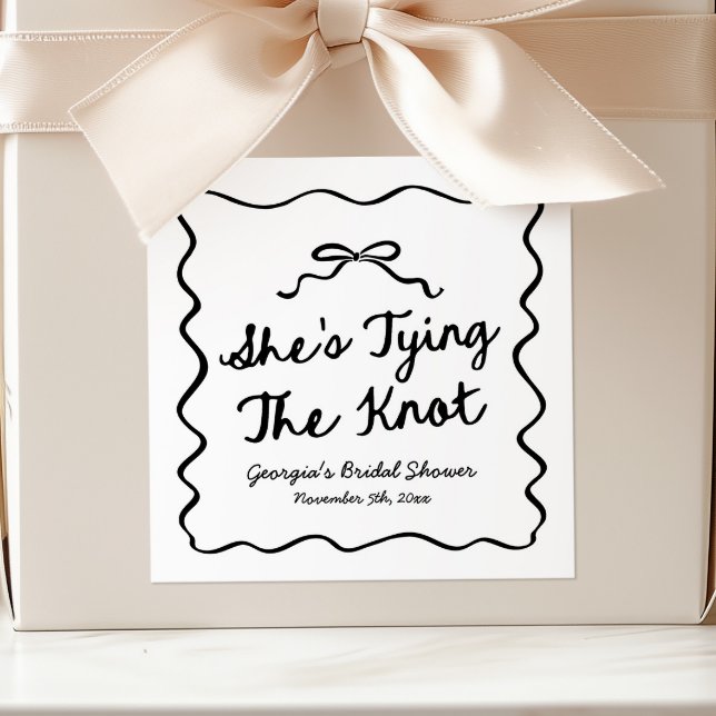 She's Tying The Knot Whimsical Bow Bridal Shower Square Sticker (Creator Uploaded)