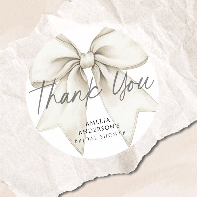 Shes Tying The Knot White Bow  Bridal Shower Classic Round Sticker (Creator Uploaded)