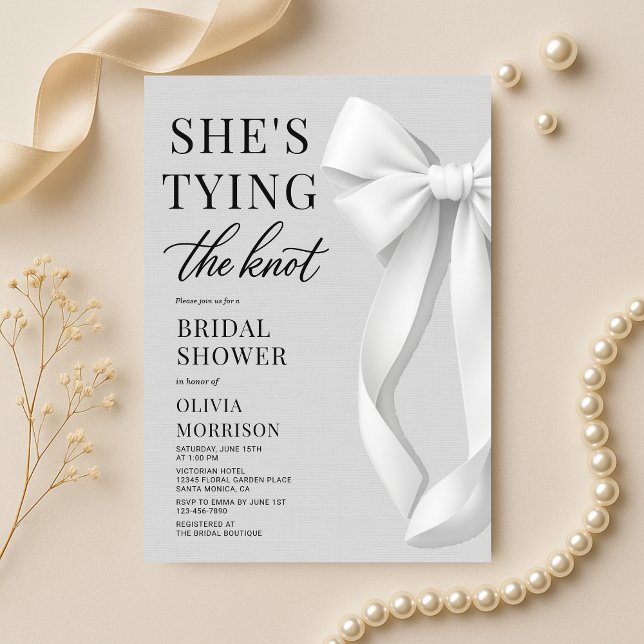 She's Tying The Knot White Bow Bridal Shower Invitation (Creator Uploaded)