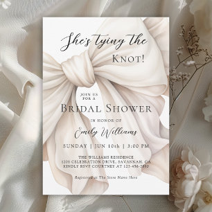 She's Tying the Knot White Bow Bridal Shower Invitation