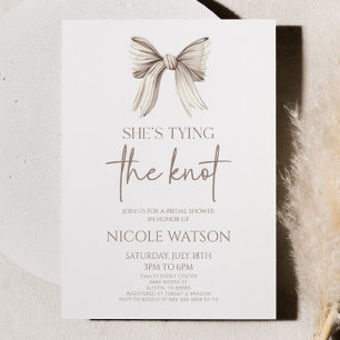 She's Tying The Knot White Bow Bridal Shower Invitation
