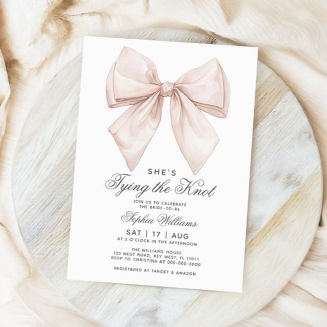 She's Tying The Knot White Bow Bridal Shower Invitation (Creator Uploaded)