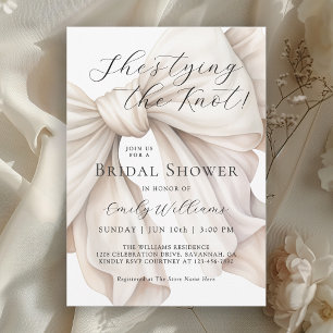 She's Tying the Knot White Bow Bridal Shower Invitation