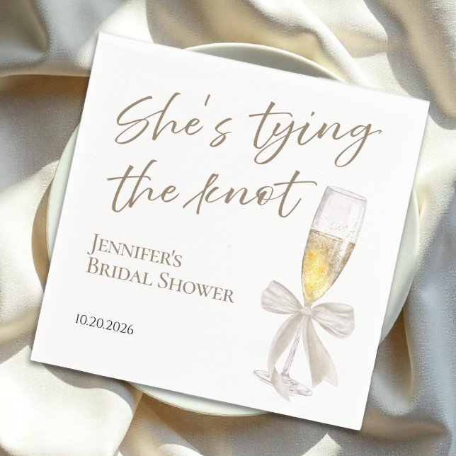 She's Tying the Knot | White Bow Bridal Shower Napkin (Creator Uploaded)