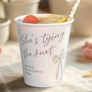 She's Tying the Knot White Bow Bridal Shower Pape Paper Cups