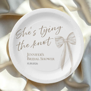 She's Tying the Knot White Bow Bridal Shower Pape Paper Plate