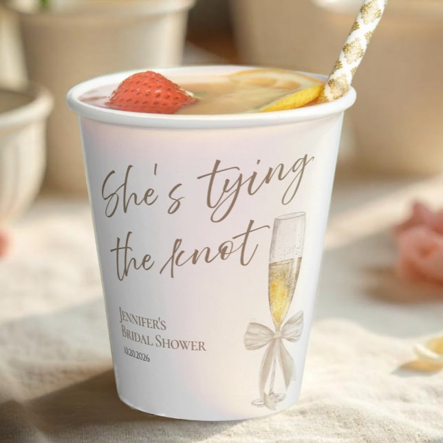 She's Tying the Knot | White Bow Bridal Shower Paper Cups (Creator Uploaded)