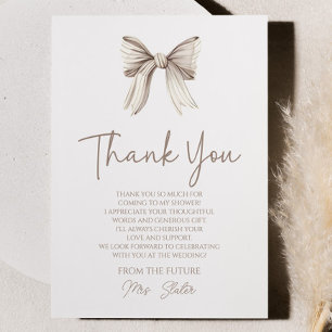 She's Tying The Knot White Bow Bridal Shower Thank You Card