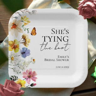 She's tying the knot Wildflower Bridal Shower Paper Plate