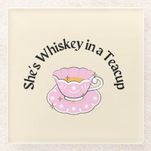 She's Whiskey in a Teacup Vinyl Wrapped Flask Glass Coaster