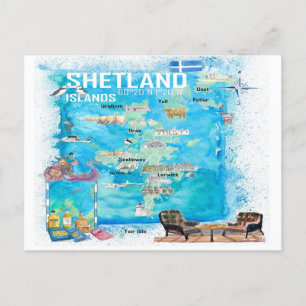 Shetland Islands Illustrated Travel Map Postcard