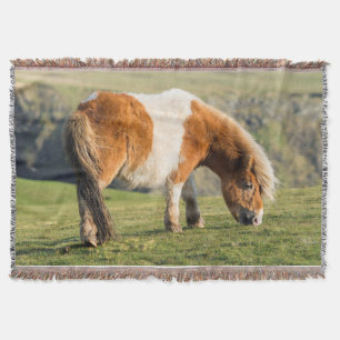 Shetland Pony On Pasture Near High Cliffs Throw Blanket