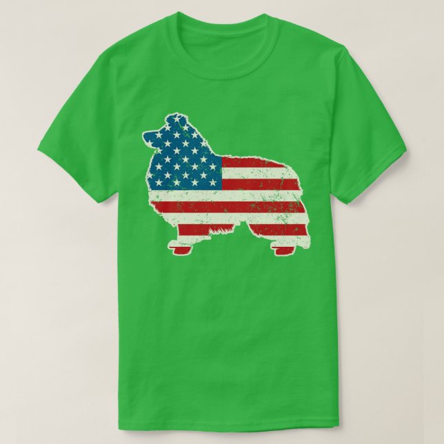 Shetland Sheepdog American Flag 4th of July for Me T-Shirt (Design Front)