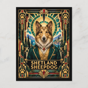 Shetland Sheepdog, Art Deco Dog Postcard