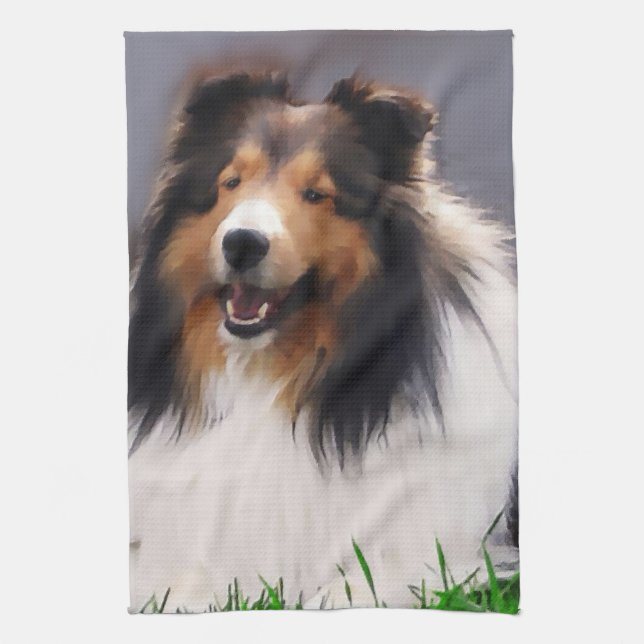 Shetland Sheepdog Art Tea Towel (Vertical)
