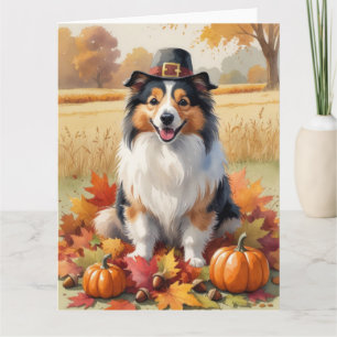 Shetland Sheepdog Autumn Leaves Thanksgiving Art Card