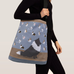 Shetland Sheepdog: Black Sheltie on Grey Large Crossbody Bag
