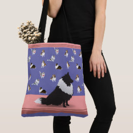 Shetland Sheepdog: Black Sheltie on Purple Tote Bag