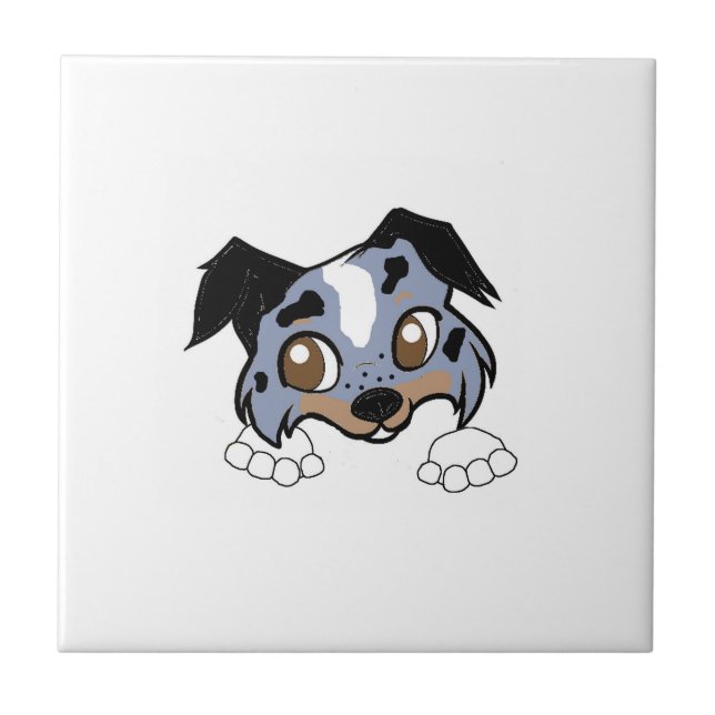 Shetland Sheepdog Blue Merle Tri Peeking Cartoon Tile (Front)