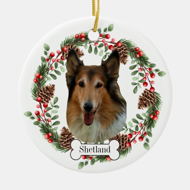 Shetland Sheepdog  Ceramic Tree Decoration (Front)
