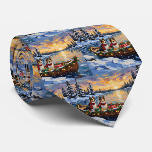 Shetland Sheepdog Christmas Boat Holiday Tie