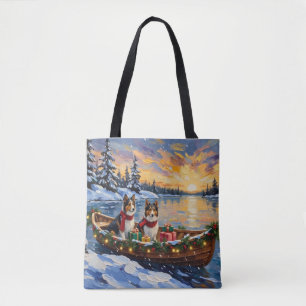 Shetland Sheepdog Christmas Boat Holiday Tote Bag