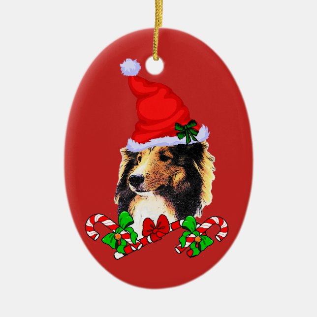 Shetland Sheepdog Christmas Ceramic Tree Decoration (Front)