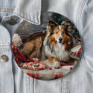 Shetland Sheepdog Christmas Festive 6 Cm Round Badge