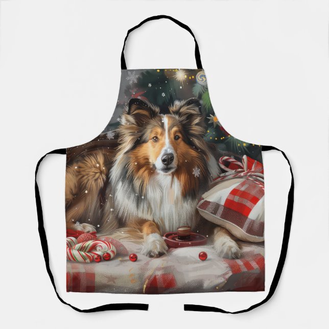 Shetland Sheepdog Christmas Festive Apron (Front)