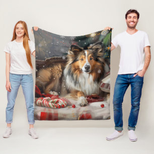 Shetland Sheepdog Christmas Festive Fleece Blanket