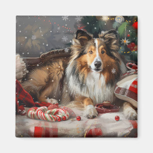 Shetland Sheepdog Christmas Festive Magnet