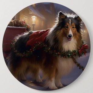 Shetland Sheepdog Christmas Festive Season  6 Cm Round Badge
